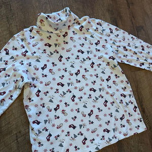 Women's Talbots Long Sleeve Tee M White Red Christmas Print